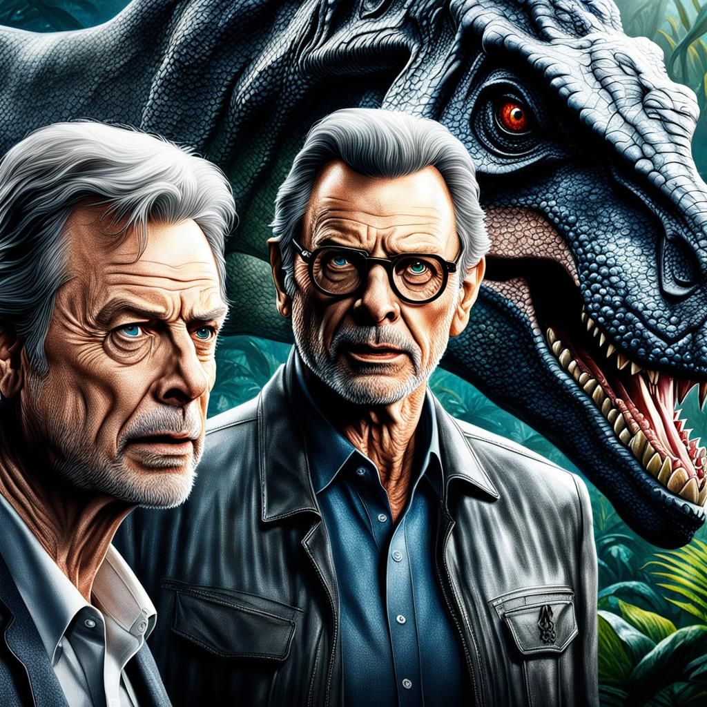Jurassic World Movie Poster with Actors, Hyperrealistic