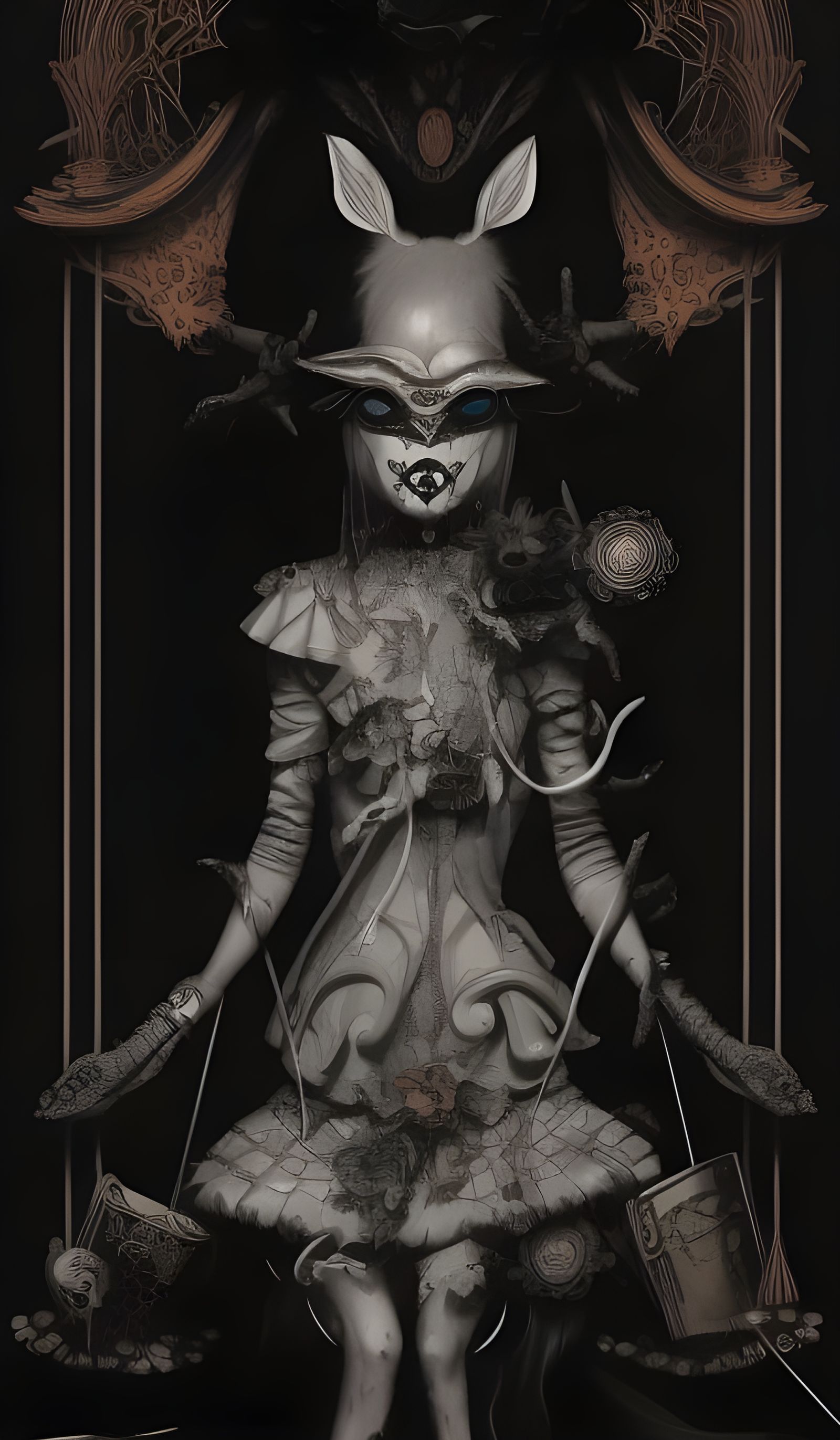 Masked Woman Tarot Card in Pencil Sketch Style