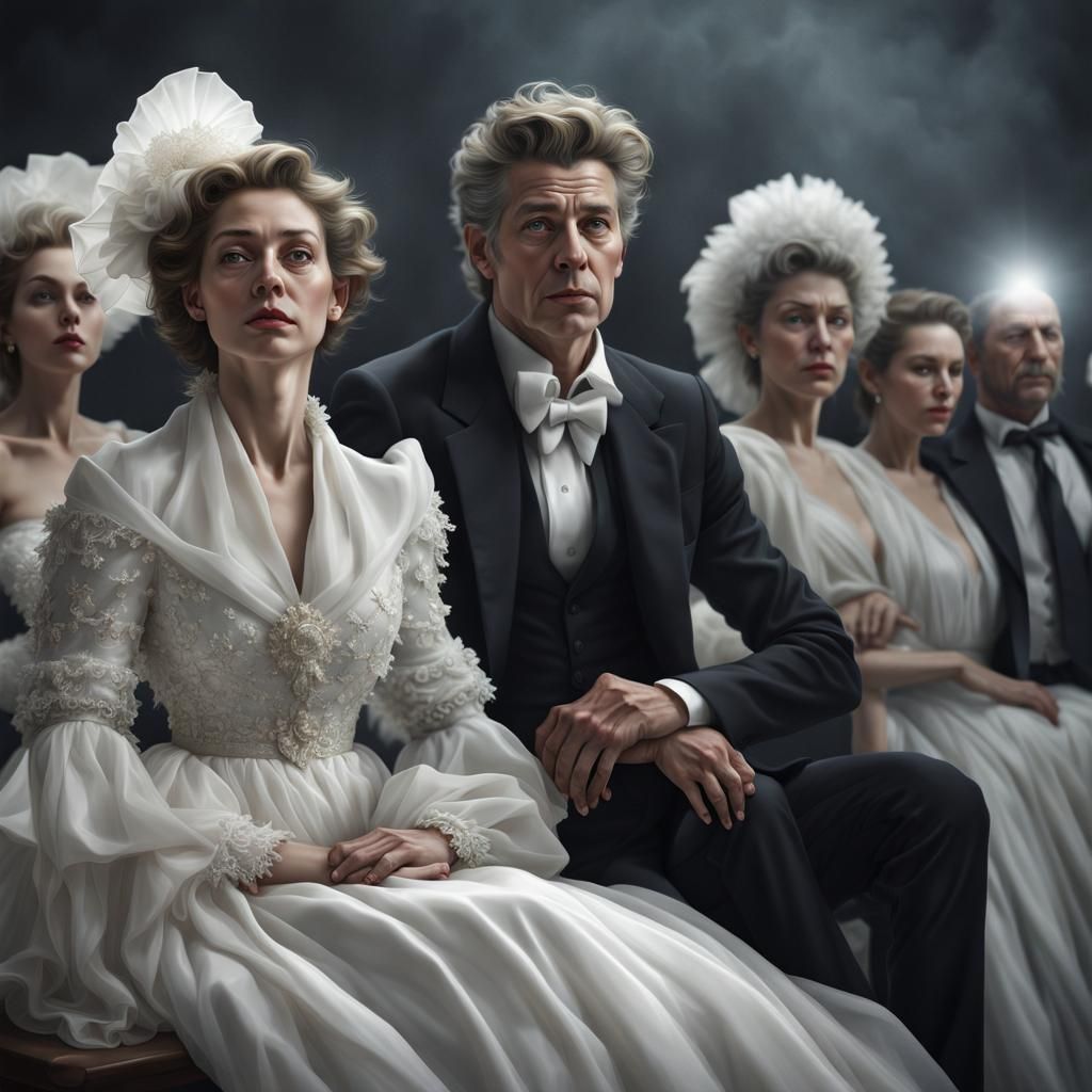 People in Formal Wear: A Hyperrealistic Art Portrait