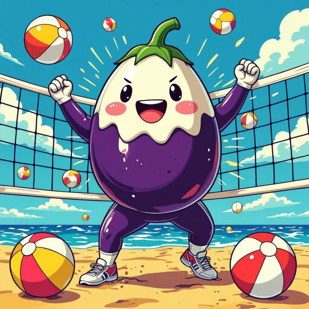 Eggplant Volleyball Player with Big Dig Energy