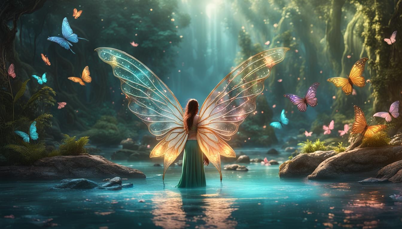 Mystical Fairy with Ornamented Wings in Soft Light