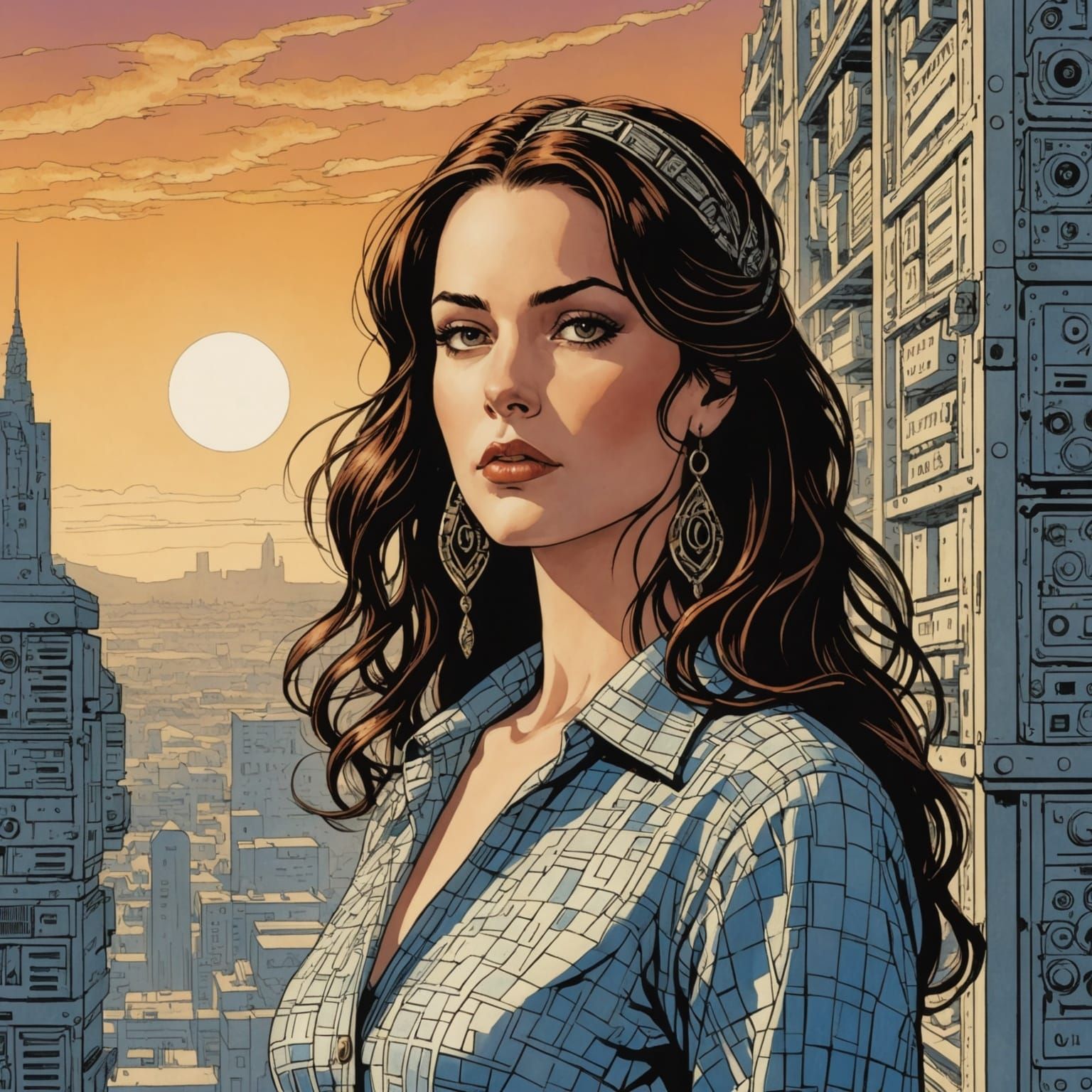 Female Decker in Binary Code Dream, Comic Style