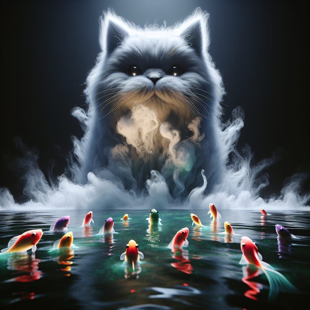 Giant Steam Cat Above Lake