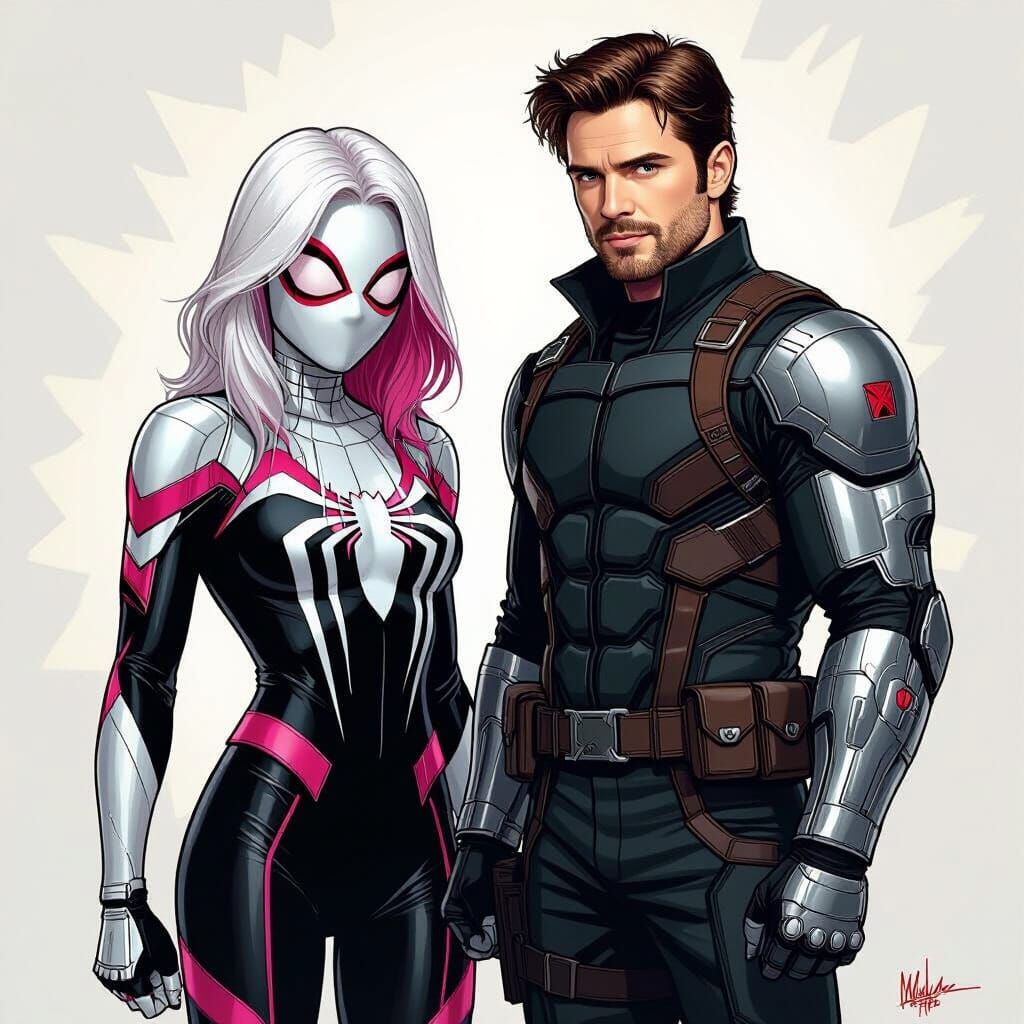 Bucky Barnes and Ghost Spider Comic Book Illustration