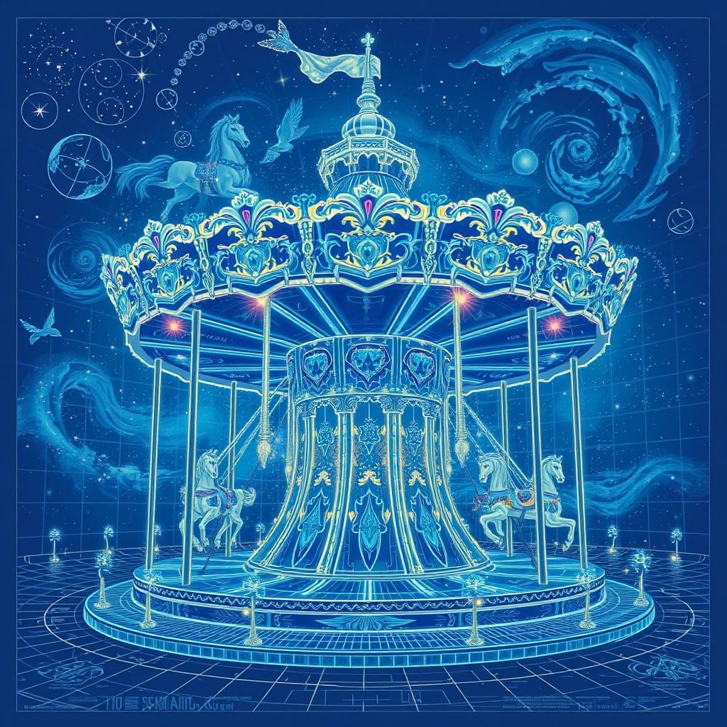 Holographic Astral Carousel Blueprint Illustration