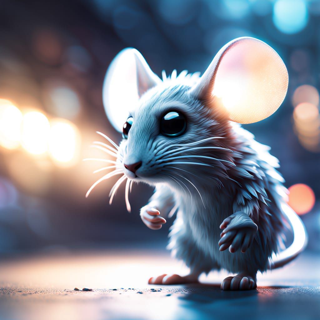 Small Human Figure with Hyper-Realistic Mouse Head in Surrea...