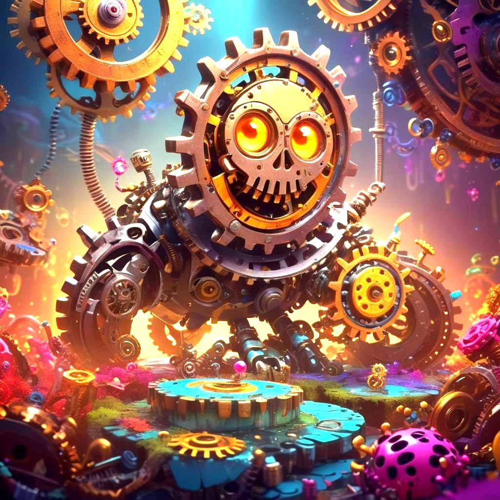 Colorful Clockwork Creature in Digital Art Style