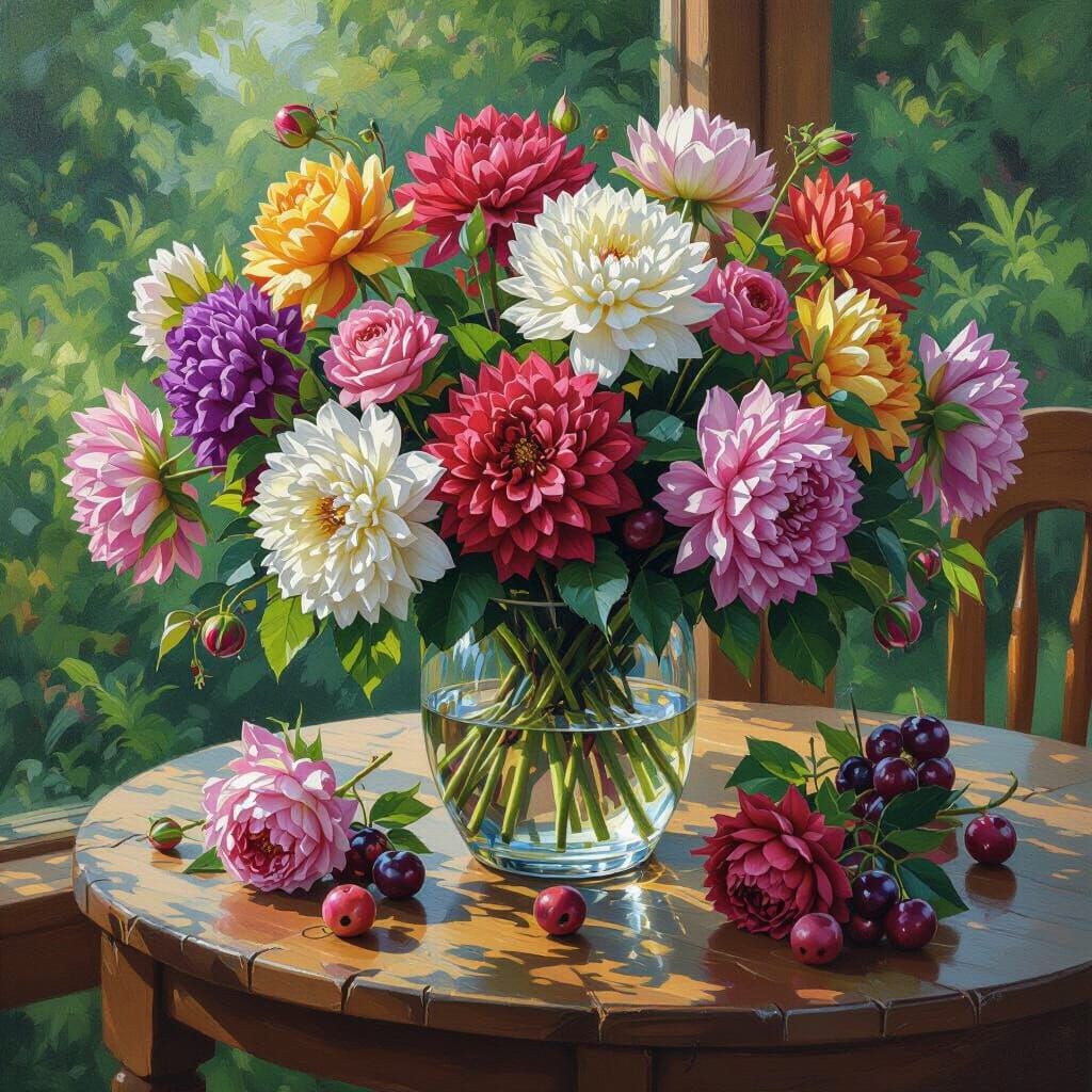 Peonies in Glass Jar: Impressionistic Summer Veranda