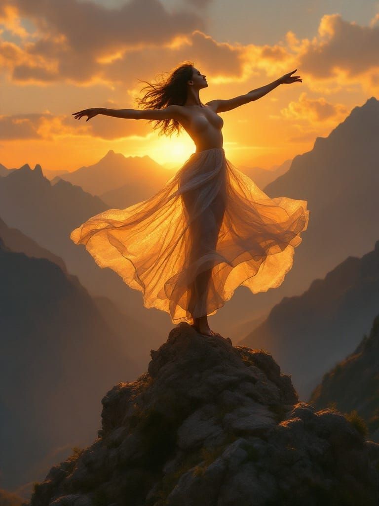 Golden Glow of Serenity, in Impressionist Digital Art Style