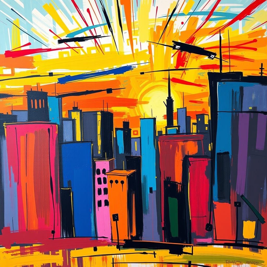 Vibrant Abstract Cityscape at Dawn