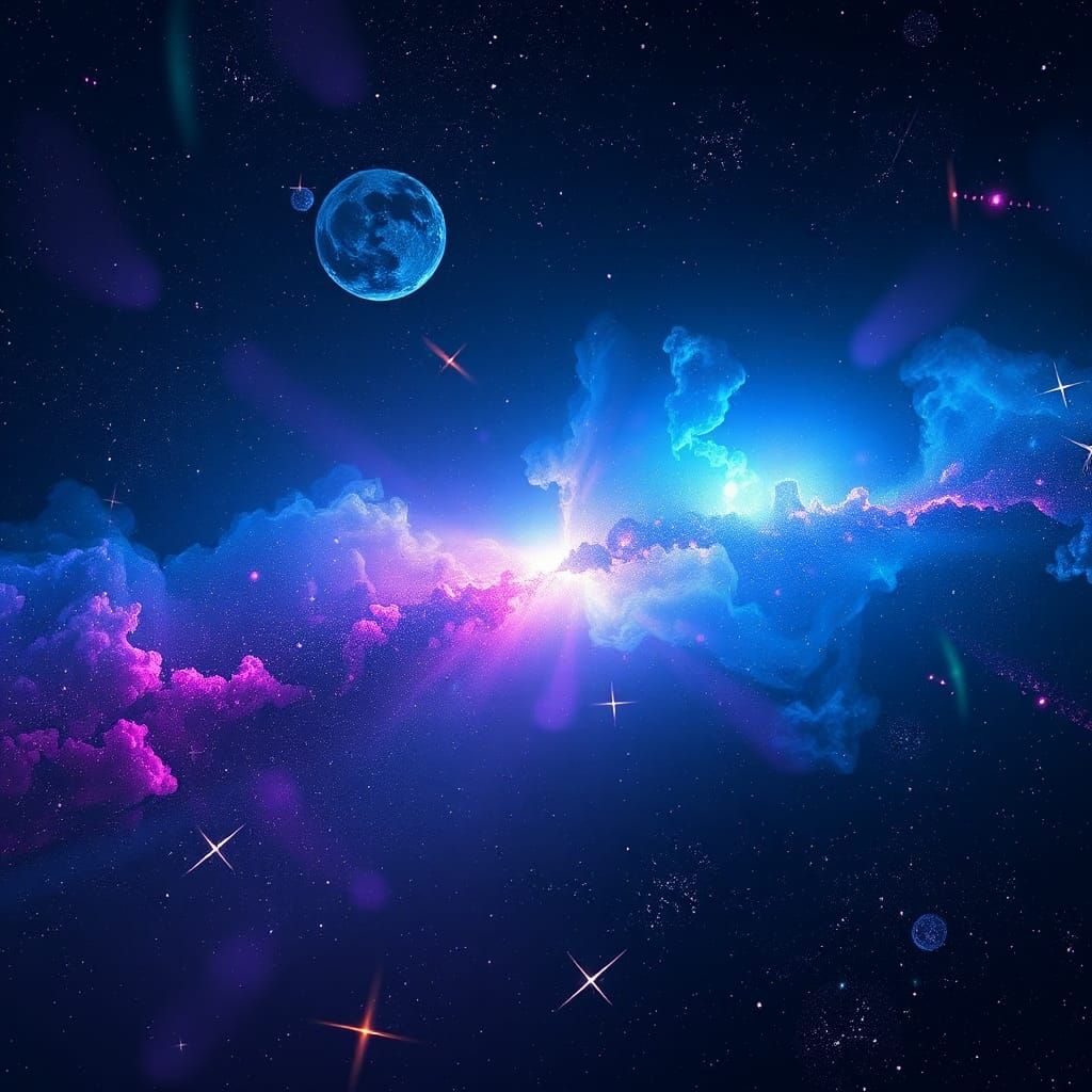 Iridescent Nebulas and Celestial Bodies in Cosmic Expanse