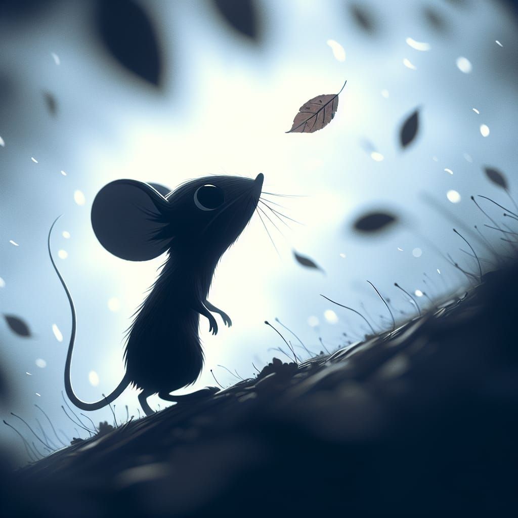 Animated Mouse Watches a Falling Leaf