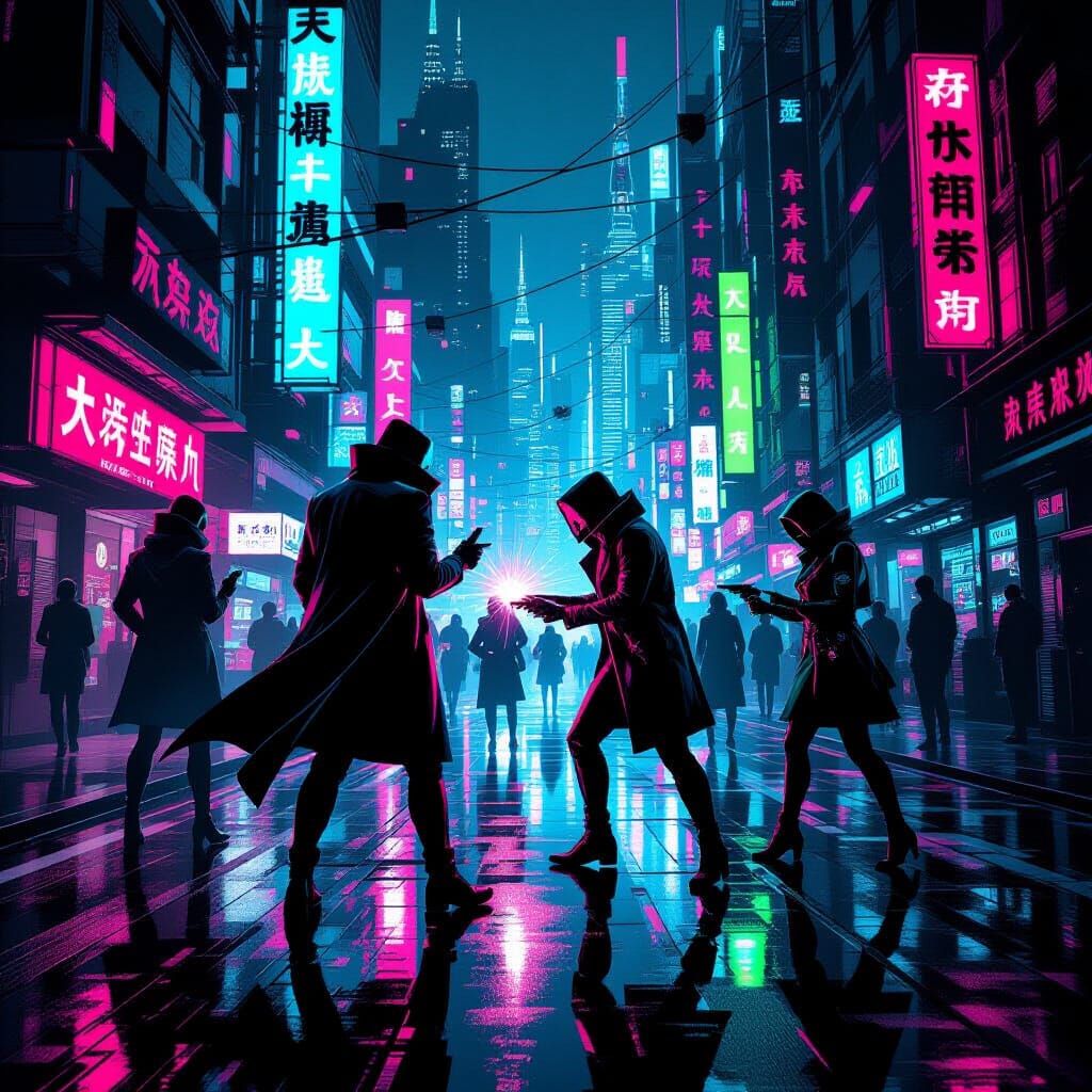 Neon Noir Bead Heist in Cyberpunk Style