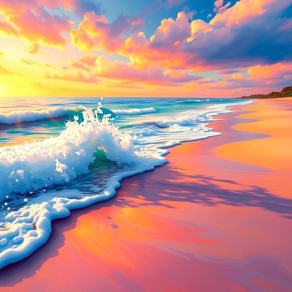 Rainbow Splashes on a Sunny Beach