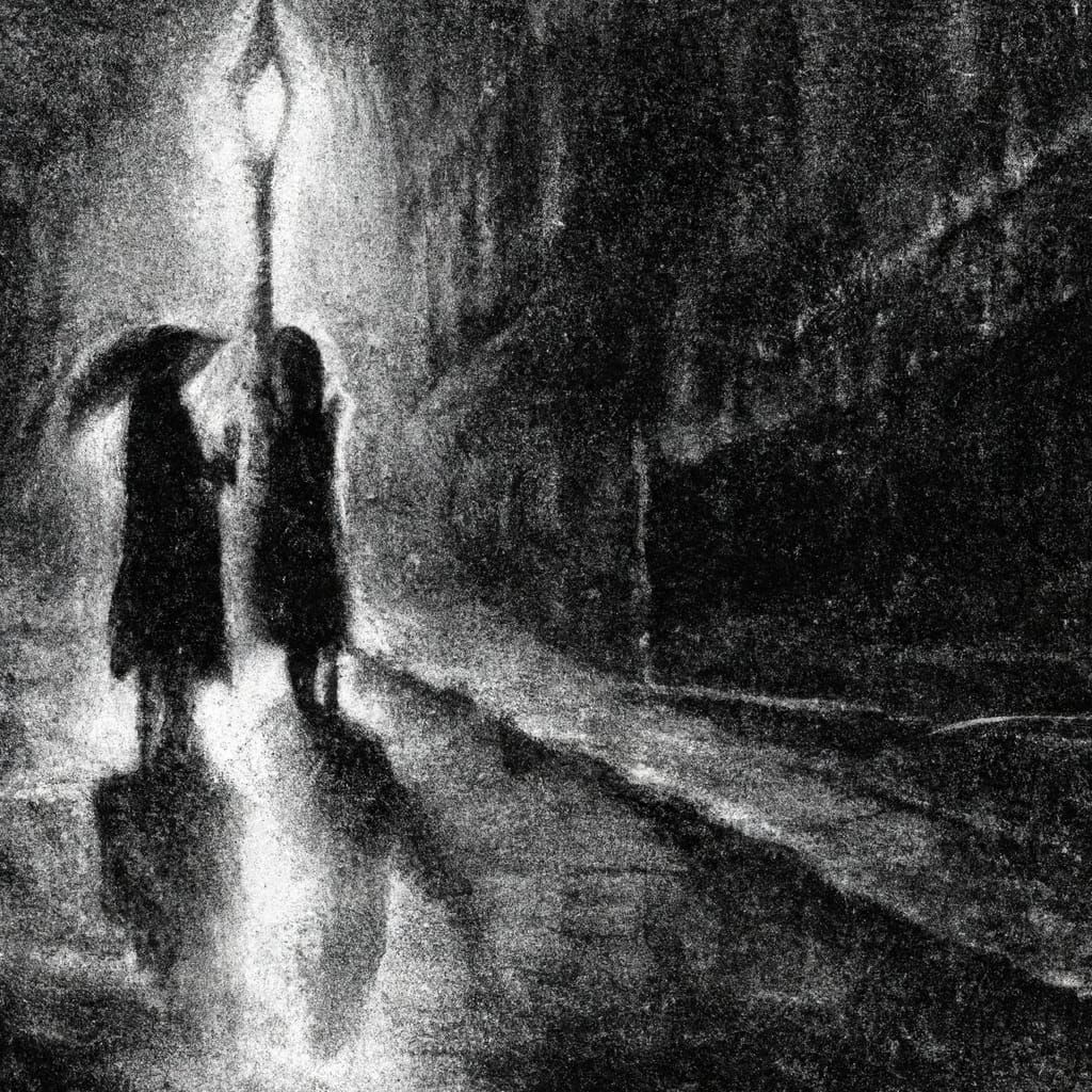 Film Noir Stalker in Dark Alley as Oil Painting