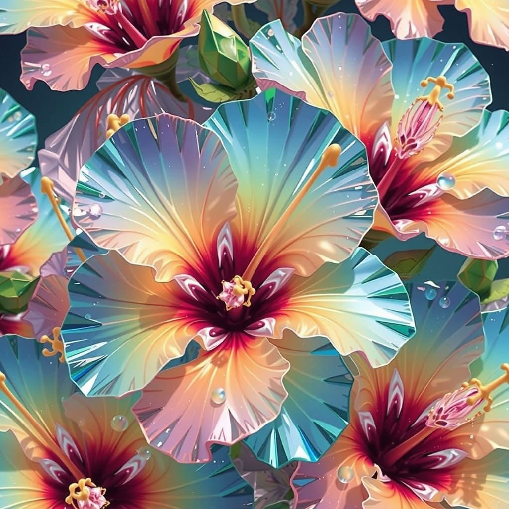 Ethereal Crystal Hibiscus Flowers in Dreamy Light
