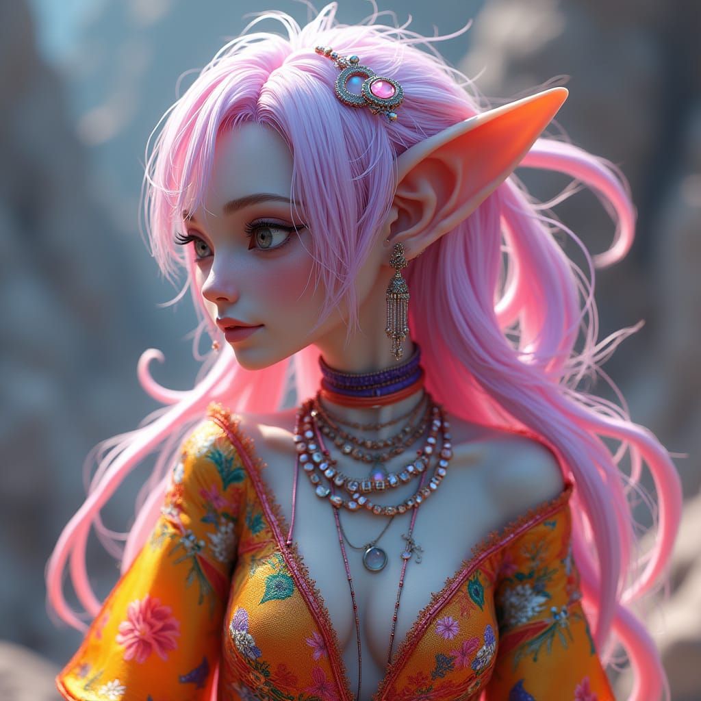 Detailed Alien Female in Anime Art Style