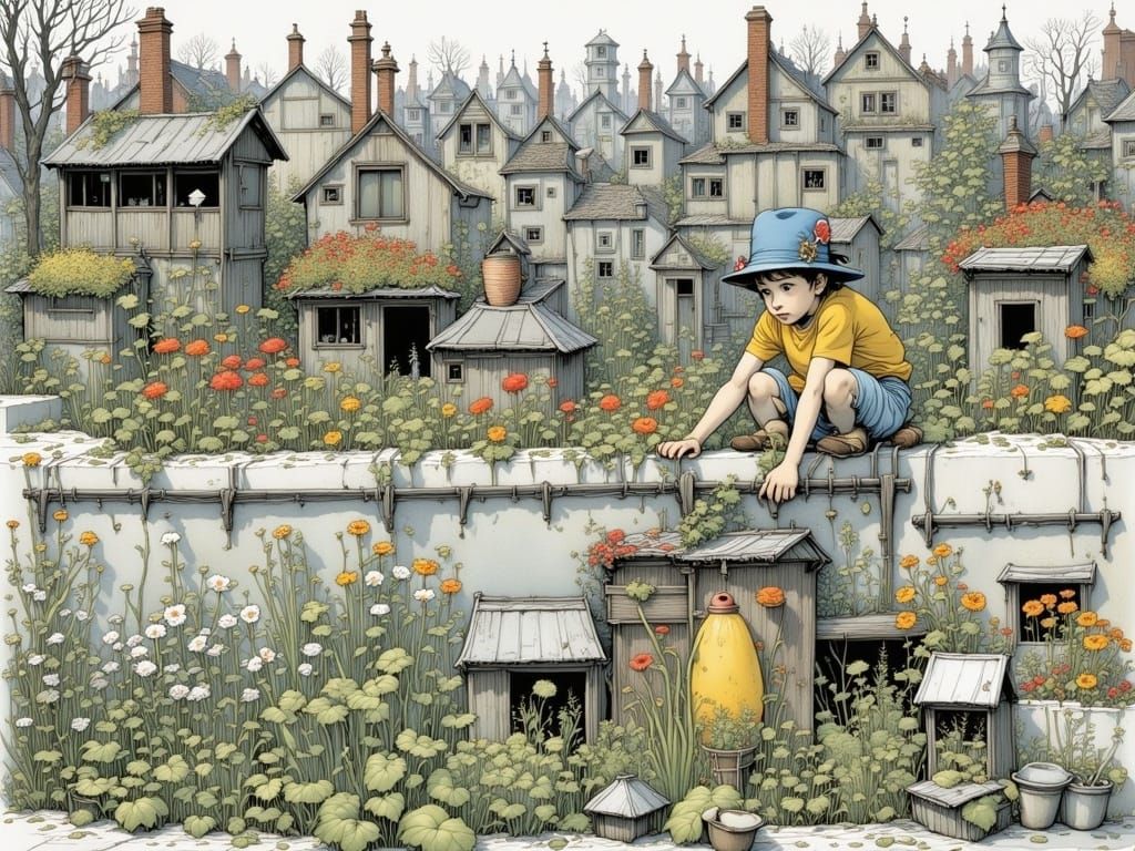 Children's Rooftop Garden Amidst Urban Sprawl