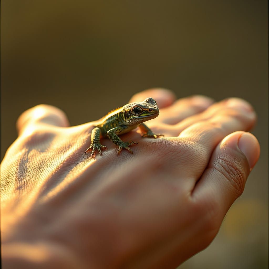 Tiny Baby Lizard Perched in Human Hand