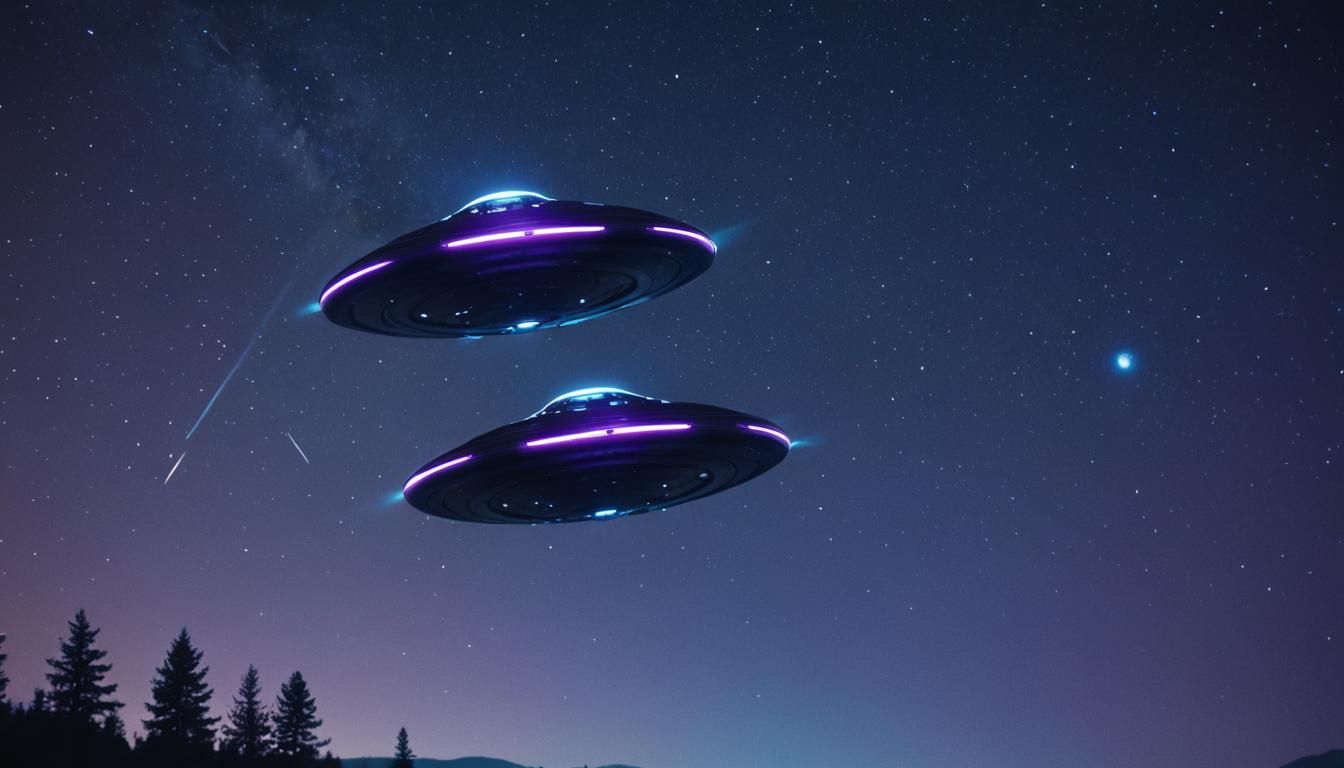 UFOs in Starry Sky: Cinematic Film Still