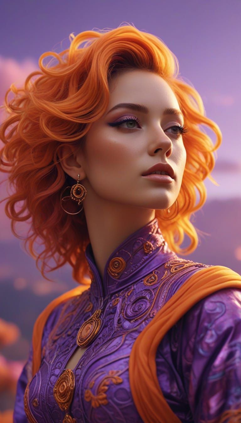 Fashion Character in Surreal Anime-Inspired Landscape