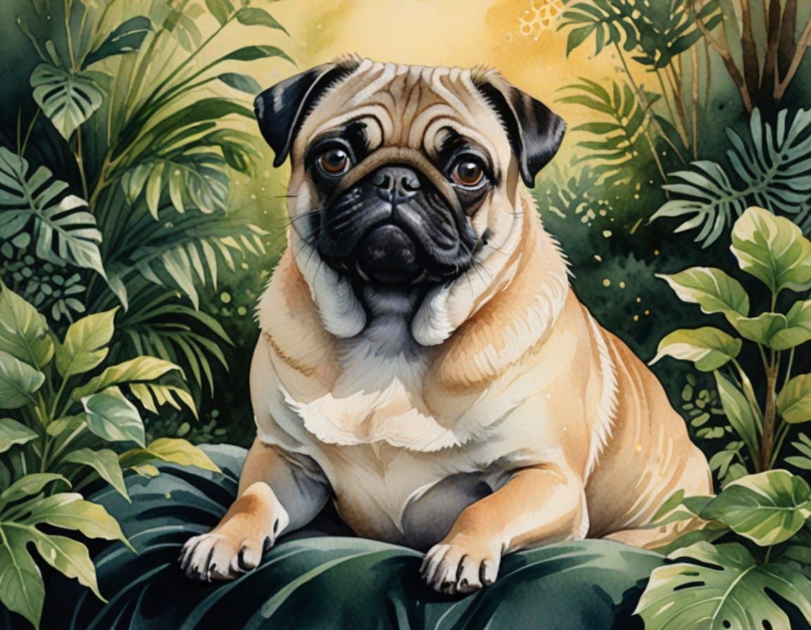 Whimsical Pug Portrait in Watercolor