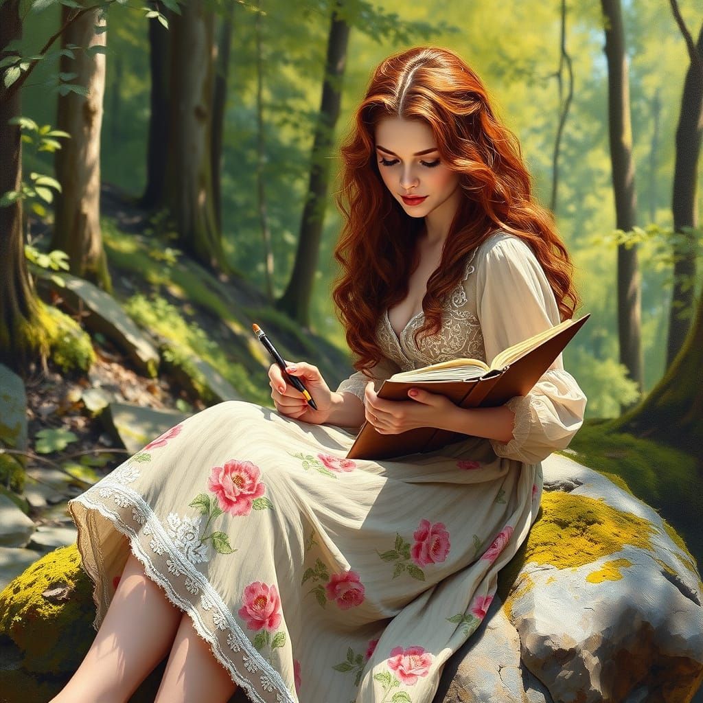 Ethereal Forest Sitter in Oil Painting Style