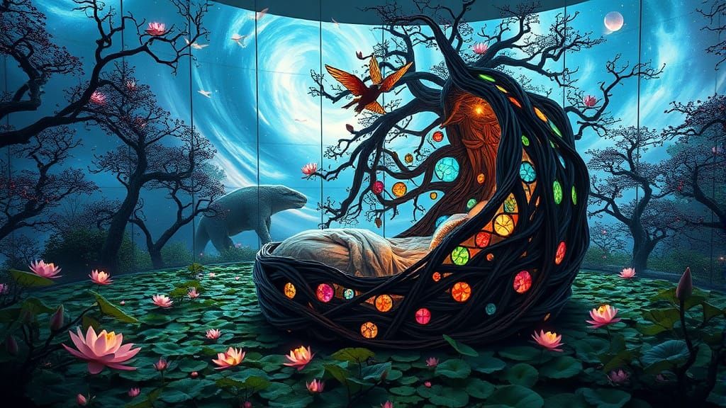 Imaginative Nest Bed with Birds in Flight