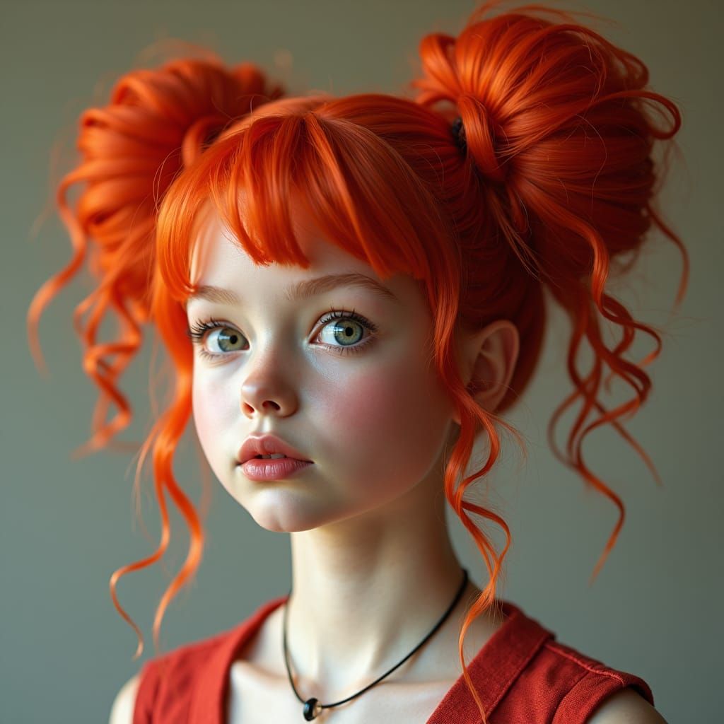 Red-Haired Woman with Puffy Pigtails