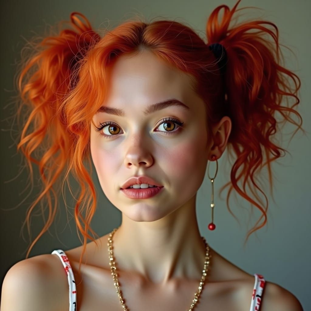 Red-Haired Woman with Pigtails: AI Interpretation