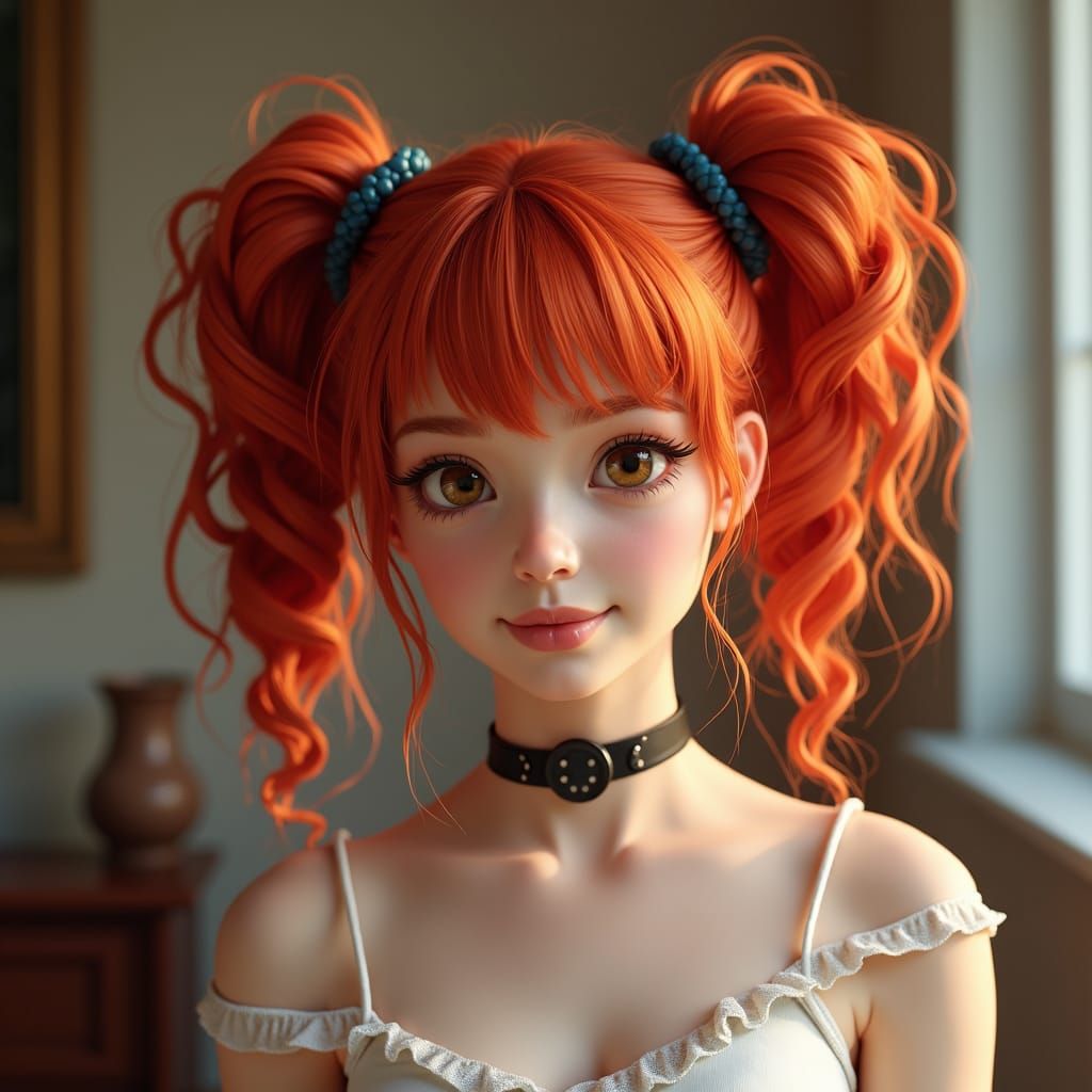 Red-Haired Woman with Pigtails Illustration