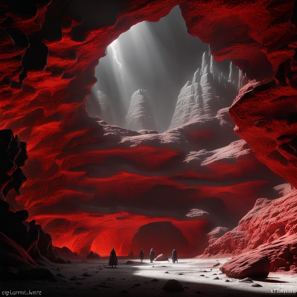 Caves of Altamira on Barren Planet in Dark Fantasy Style