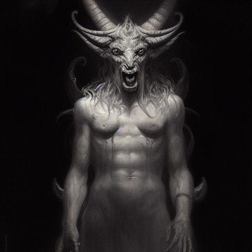 Baphomet Horror in Engraving Style