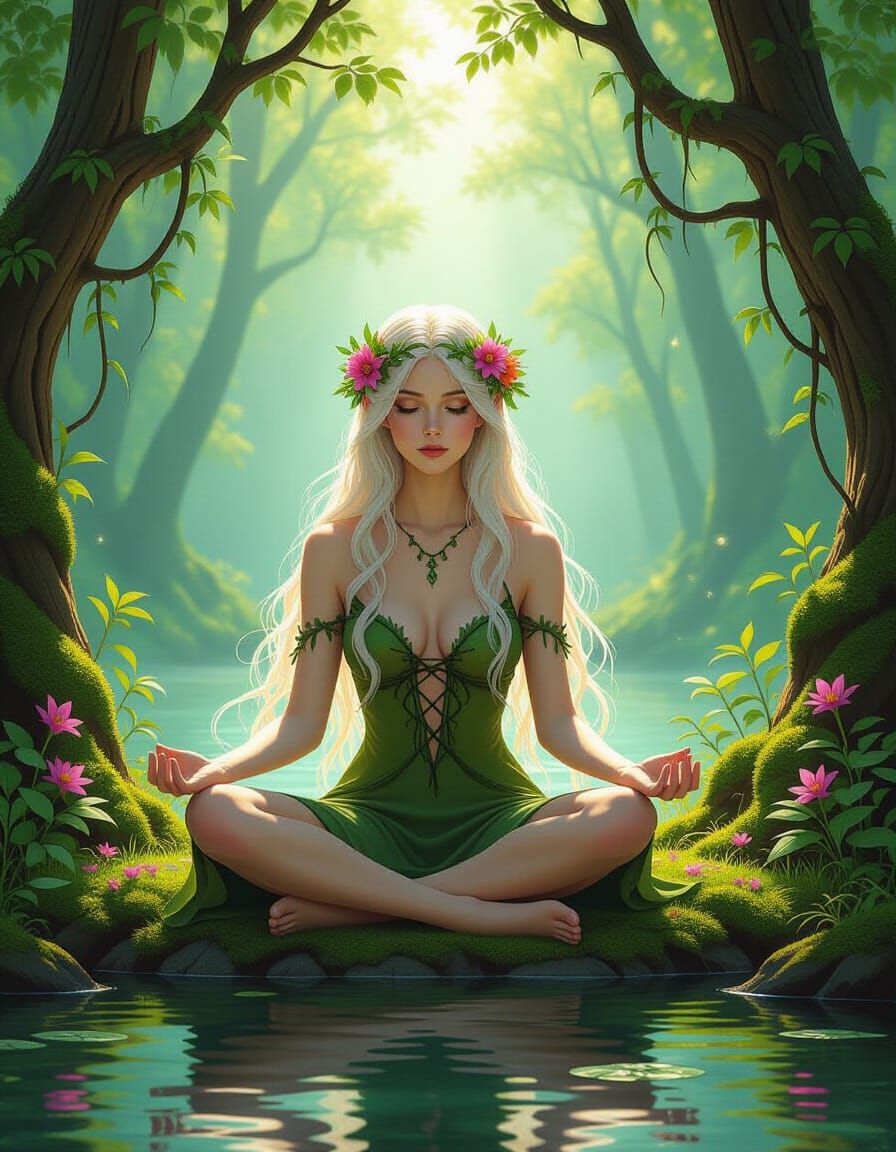 Ethereal Woman in Mystical Forest Digital Art