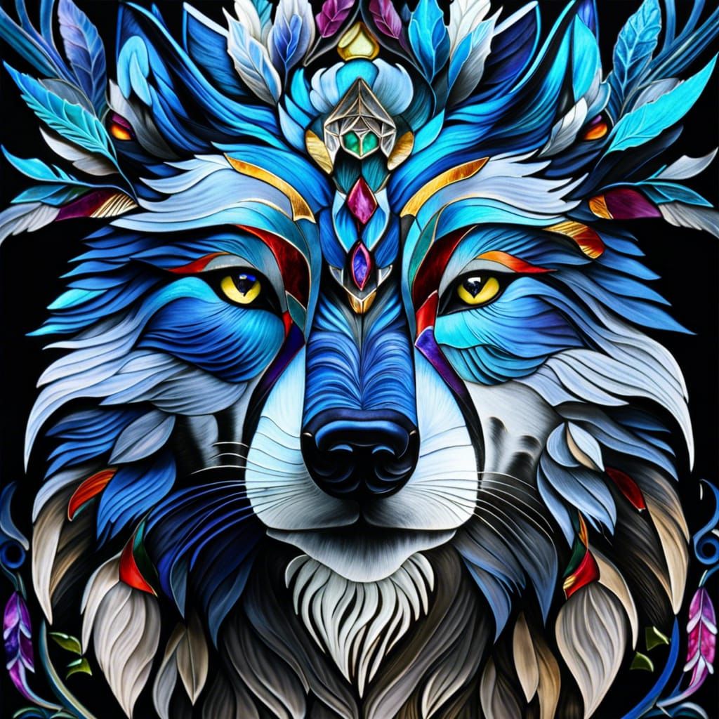 Wolf in stained glass, stained glass