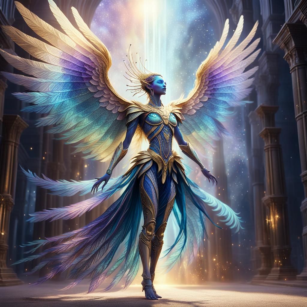 Winged Figure Flies Through Mystical Aura