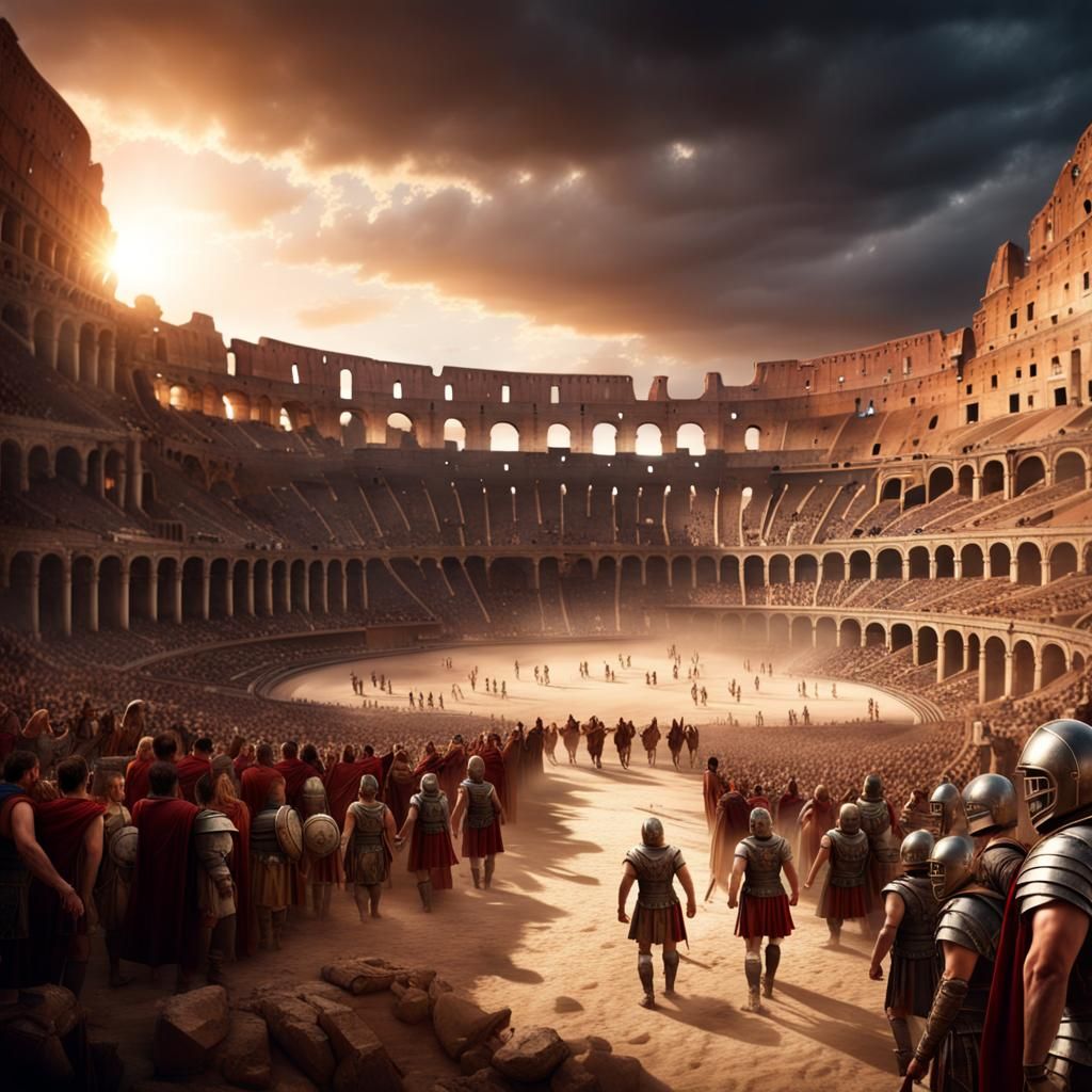 Roman Gladiators Battle in Colosseum Arena