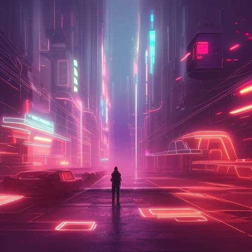 Futuristic Cityscape with Electric Arcs in Cyberpunk Style