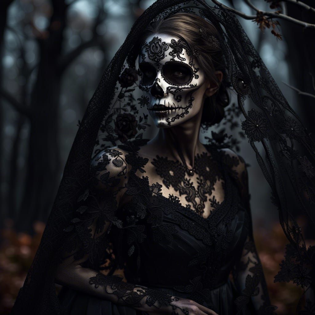 Sinister Skeleton Bride in Spooky Woods: Photorealistic Horr...