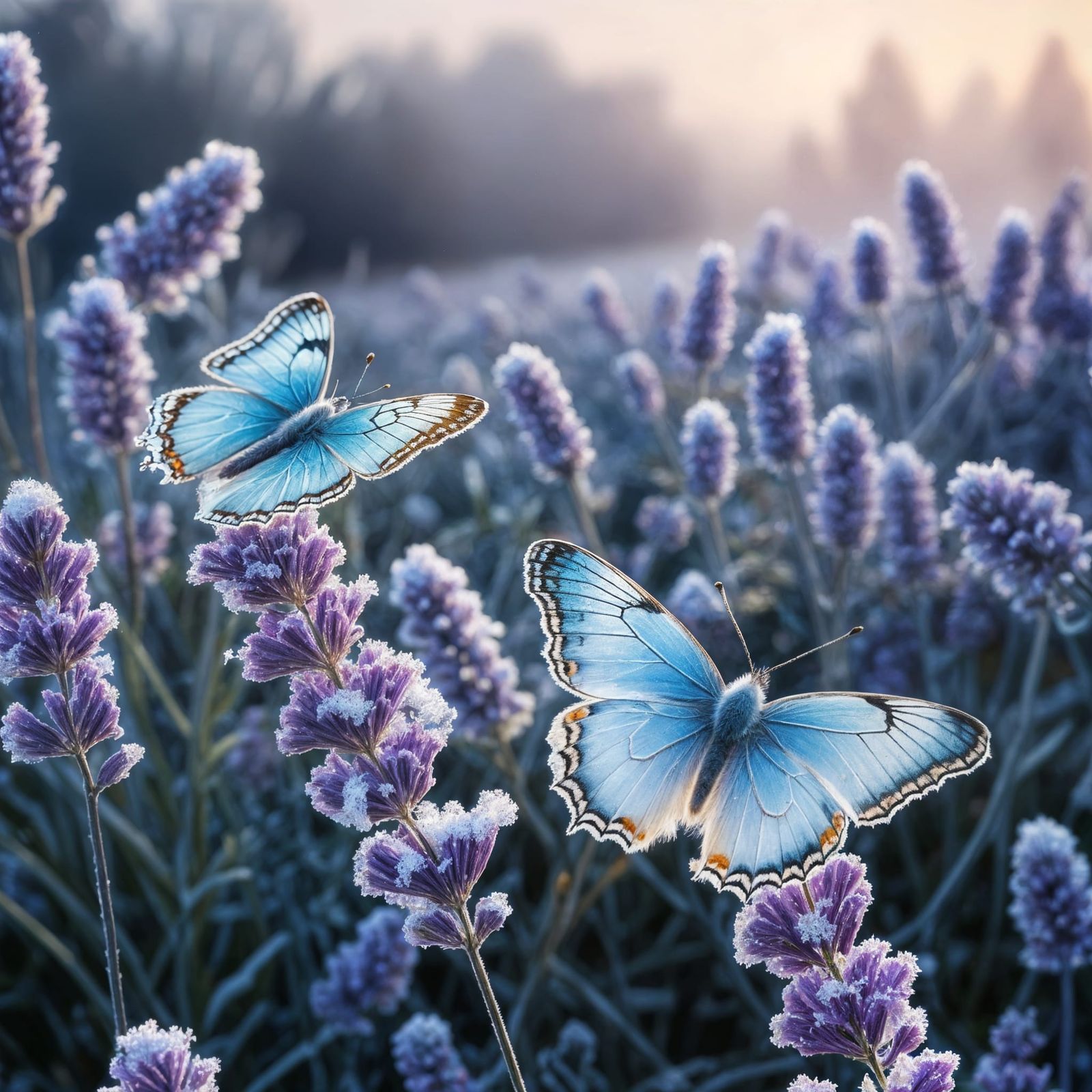 Enchanted Winter Butterflies in Ethereal Landscape
