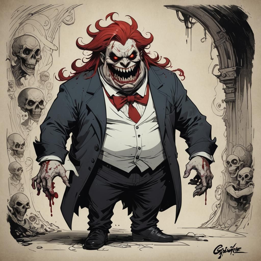 Hazbin Hotel Character with Red Hair in Horror Style