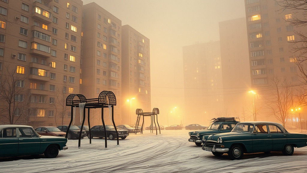 Soviet Winter Night Cityscape in Dreamlike Style