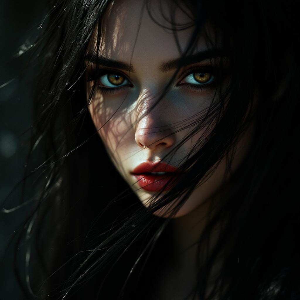 Dramatic Portrait of a Mysterious Woman in Noir Style