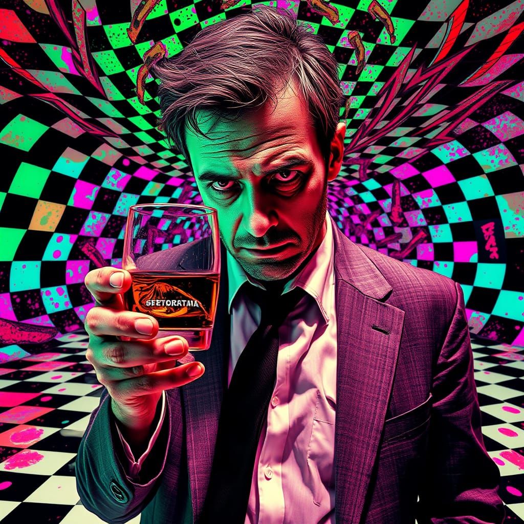 Surrealistic Vision of Tormented Man in Kaleidoscopic Chaos