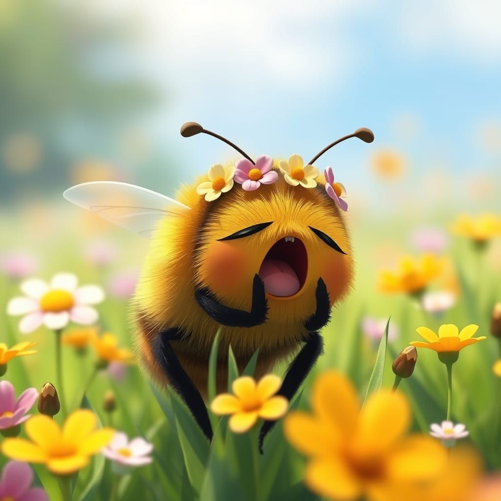 Bumble Bee Yawning in Ghibli Anime Style
