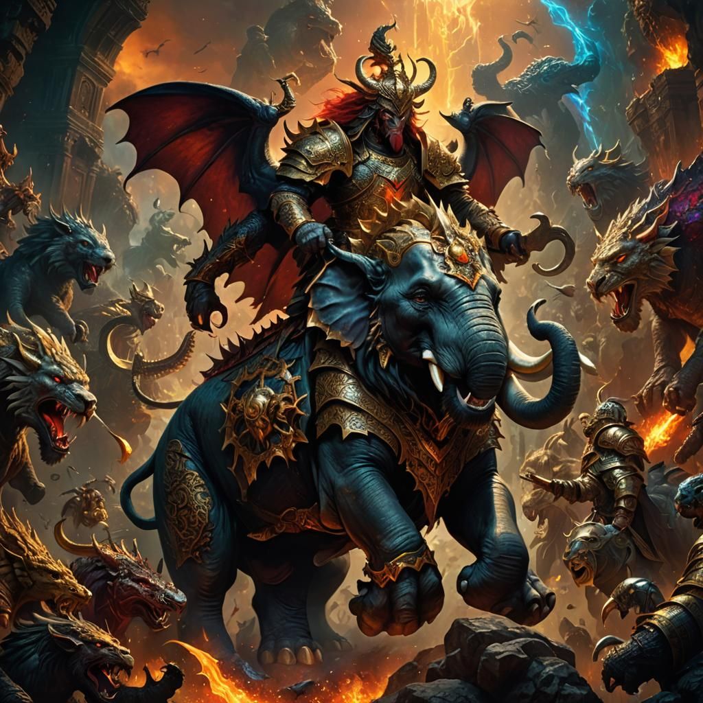 Dragon-Lion War Elephant Descends into Abyss