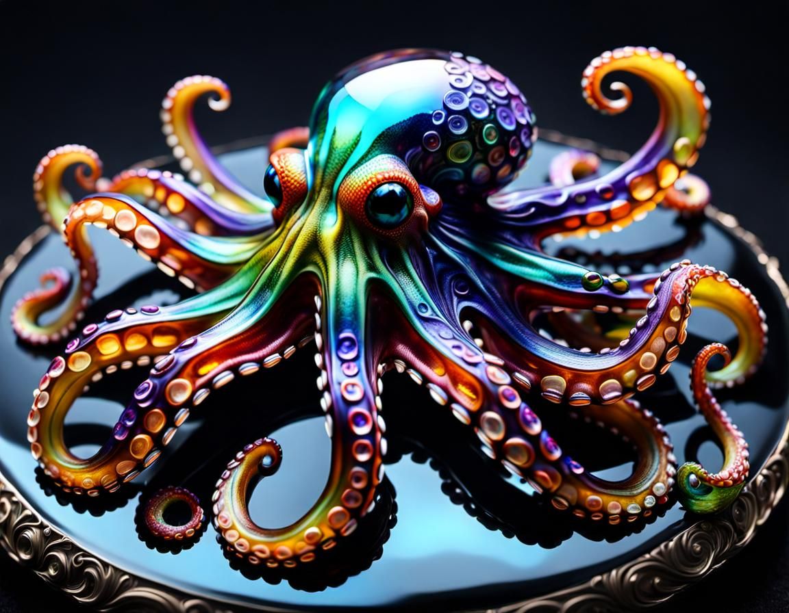 Colorful Blown Glass Octopus Sculpture in 8k
