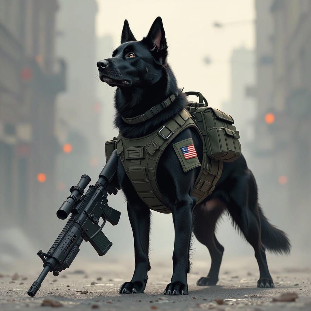 Heroic Canine Patriot in Dark Realism Style