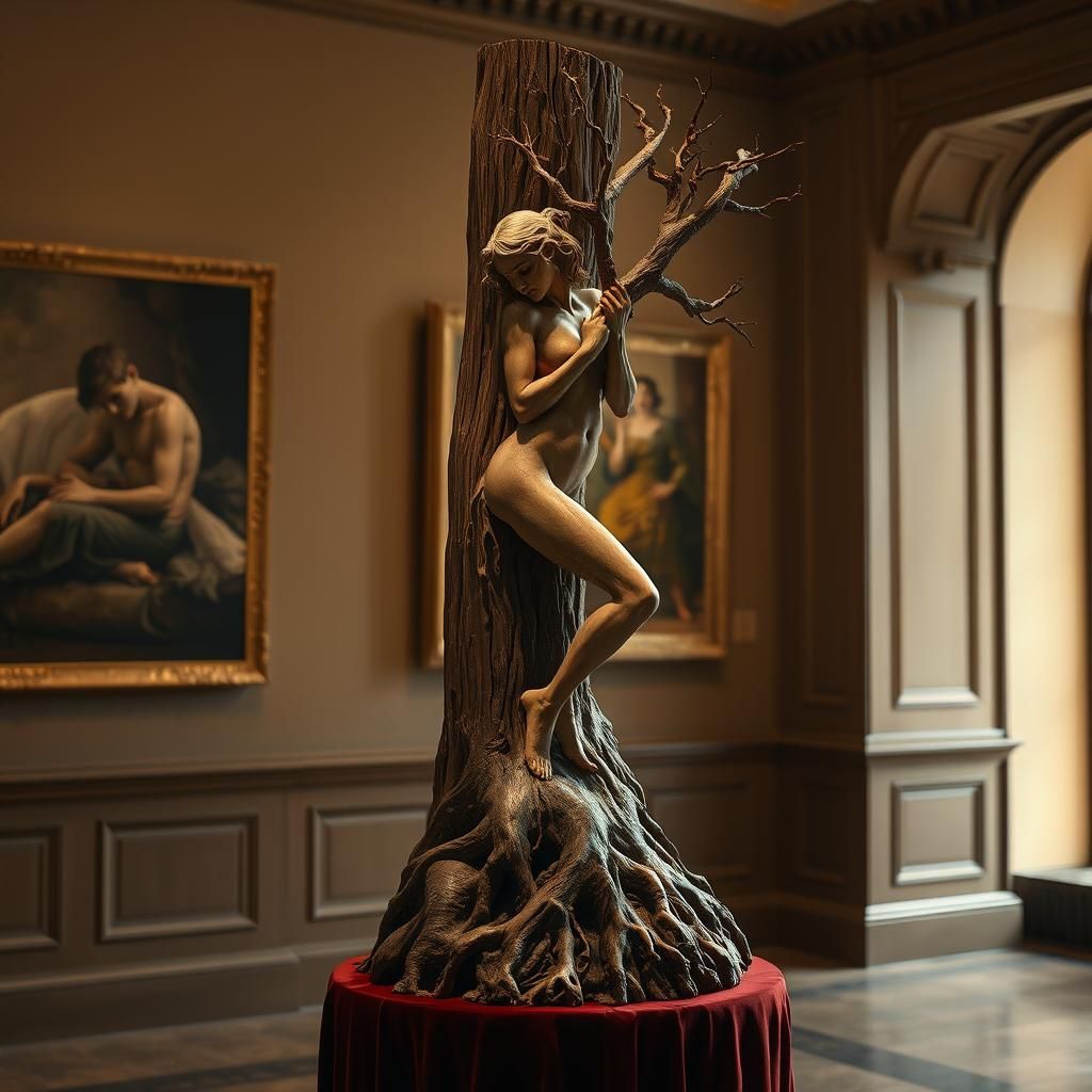 Detailed Woodcarving of a Forest Dryad