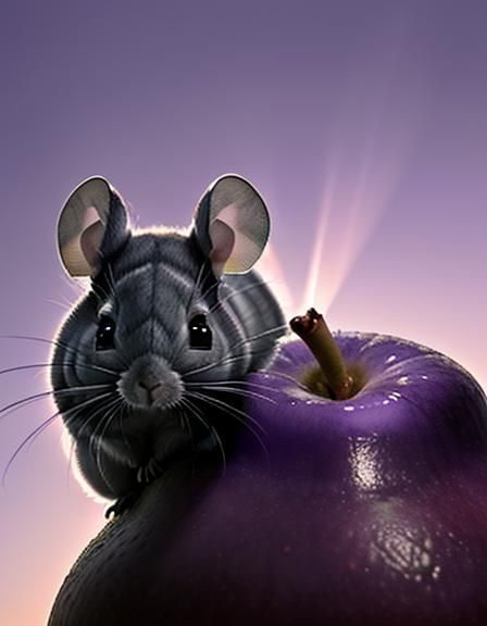 Chibi Chinchilla and Purple Pear in Painterly Style
